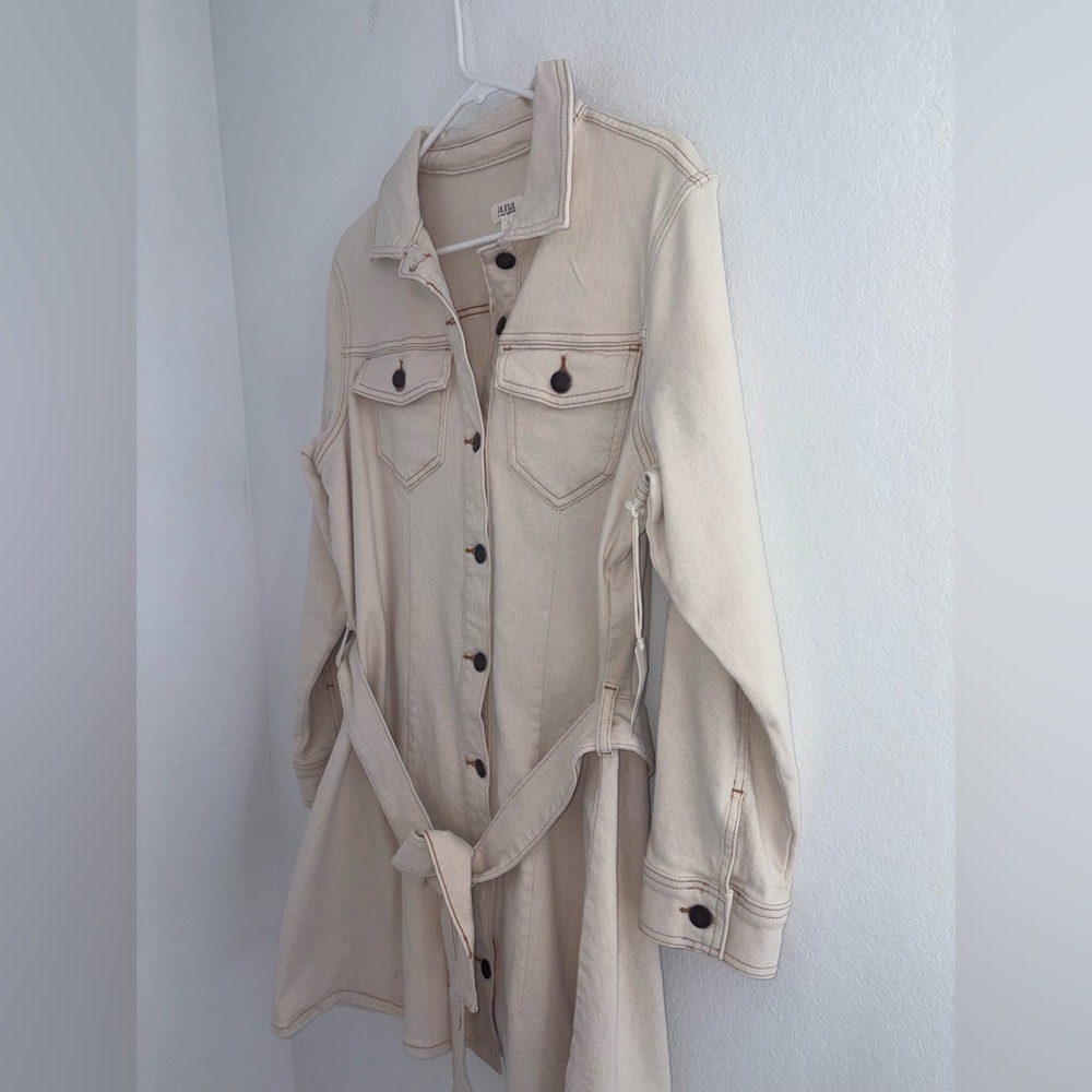 a.n.a Belted Denim Shirt Dress Ecru Size Large New NWT - Picture 5 of 14